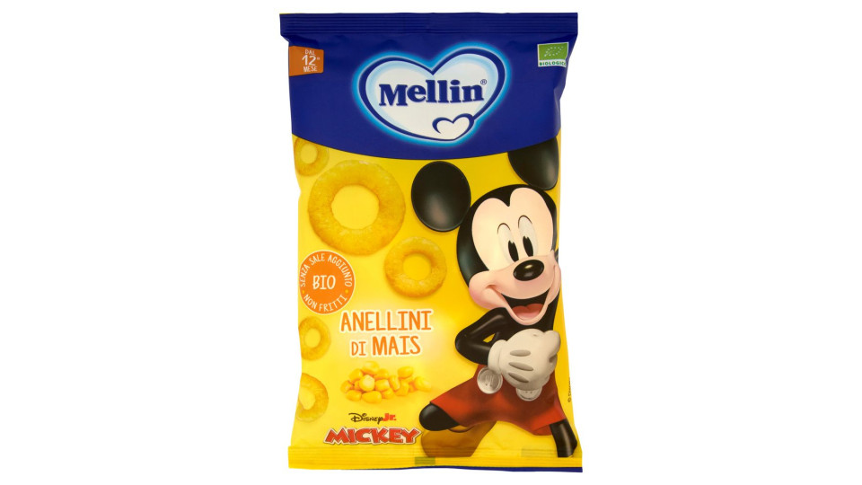 Mellin Anellini Di Mais, Disney Mickey Mouse, Snack Biologico, Senza Glutine, Adatto Dai 12 Mesi 15g