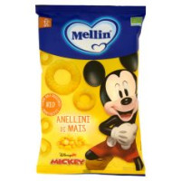 Mellin Anellini Di Mais, Disney Mickey Mouse, Snack Biologico, Senza Glutine, Adatto Dai 12 Mesi 15g