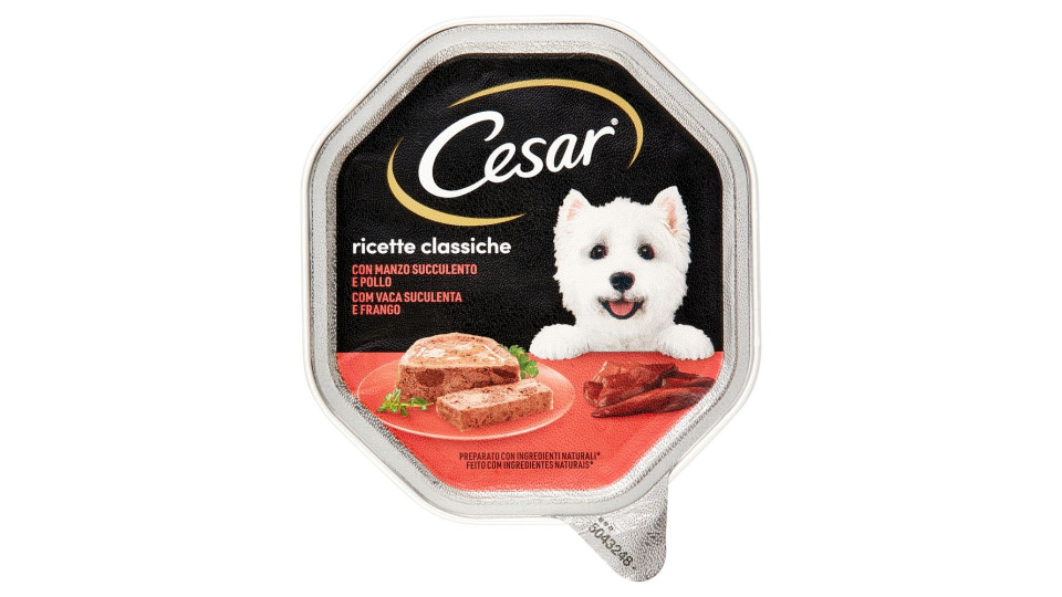 Cesar Ricette Classiche Cibo Umido Cane In Vaschetta Con Manzo Succulento E Pollo 150 G