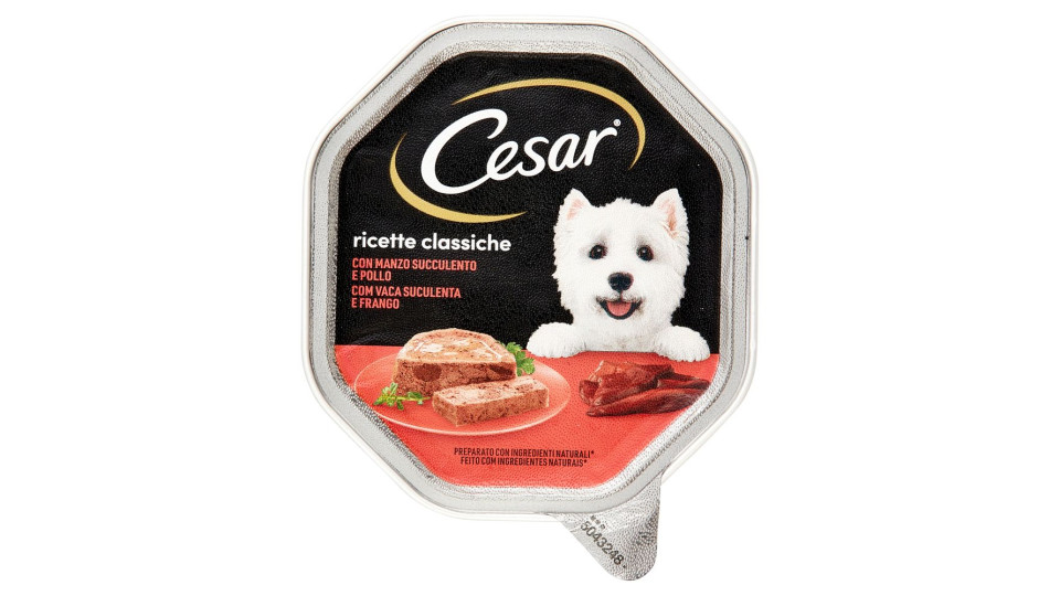 Cesar Ricette Classiche Cibo Umido Cane In Vaschetta Con Manzo Succulento E Pollo 150 G