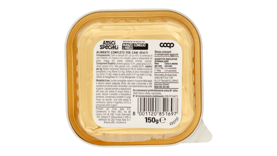 Bocconcini In Salsa Con Manzo Coniglio E Piselli 150 G