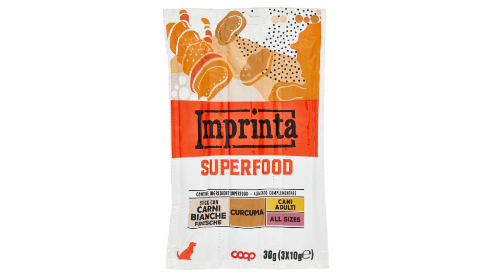 Superfood Stick Con Carni Bianche Fresche Curcuma Cani Adulti 3 X 10 G