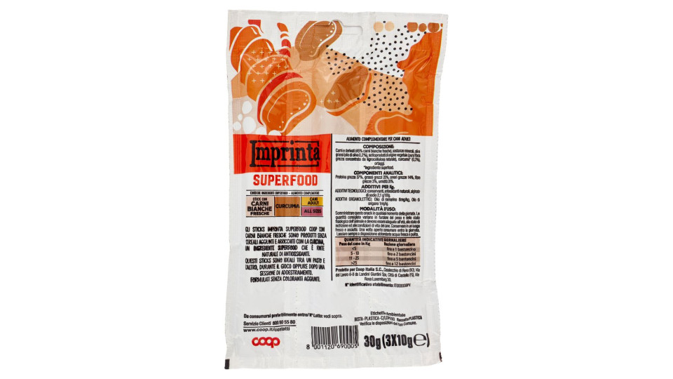 Superfood Stick Con Carni Bianche Fresche Curcuma Cani Adulti 3 X 10 G