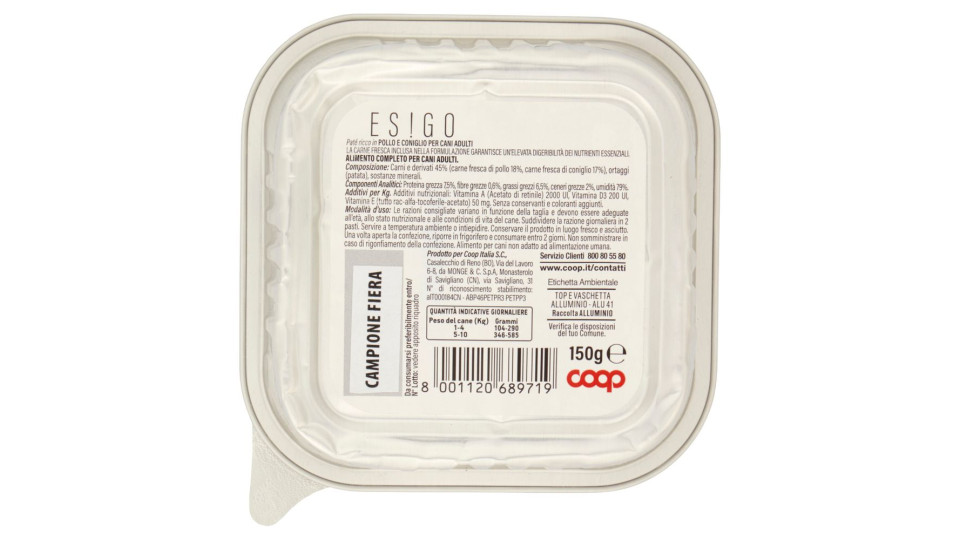 Paté Ricco In Pollo E Coniglio Cani Adulti 150 G