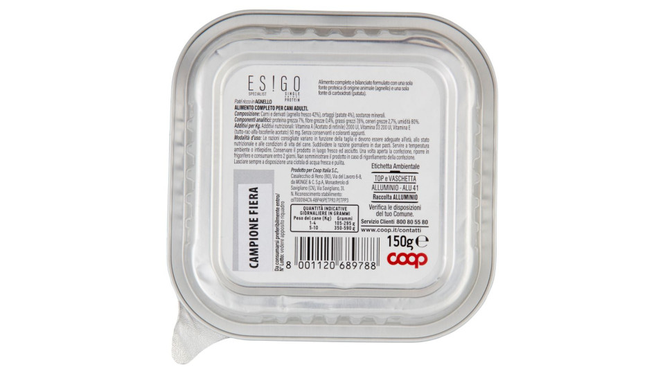 Specialist Single Animal Protein Cani Adulti Patè Ricco In Agnello 150 G