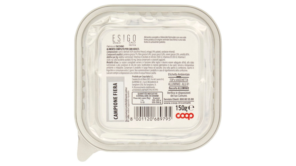 Specialist Single Animal Protein Cani Adulti Patè Ricco In Tacchino 150 G