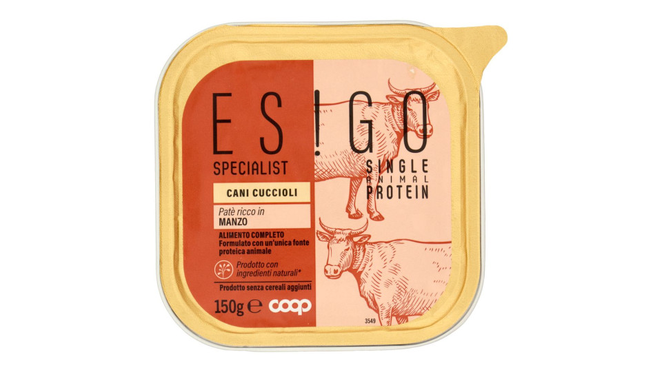 Patè Ricco In Manzo Specialist Single Animal Protein Cani Cuccioli 150 G