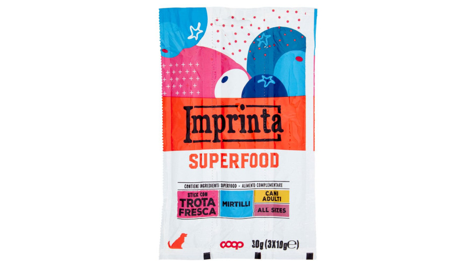 Superfood Stick Con Trota Fresca Mirtilli Cani Adulti All Sizes 3 X 10 G