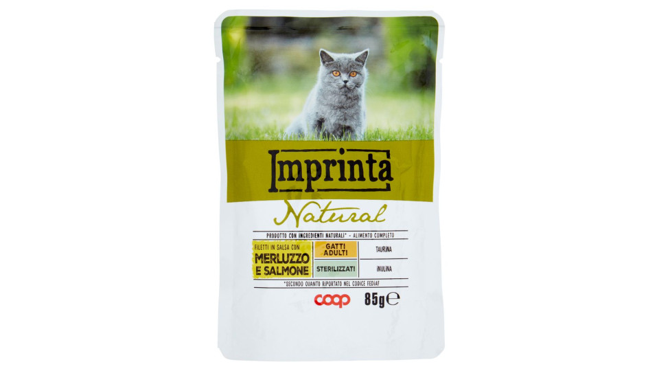 Natural Filetti In Salsa Con Merluzzo E Salmone Gatti Adulti Sterilizzati 85 G