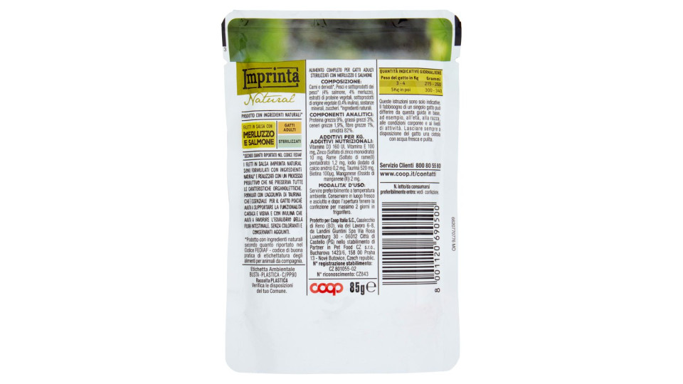Natural Filetti In Salsa Con Merluzzo E Salmone Gatti Adulti Sterilizzati 85 G