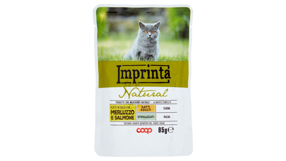 Natural Filetti In Salsa Con Merluzzo E Salmone Gatti Adulti Sterilizzati 85 G