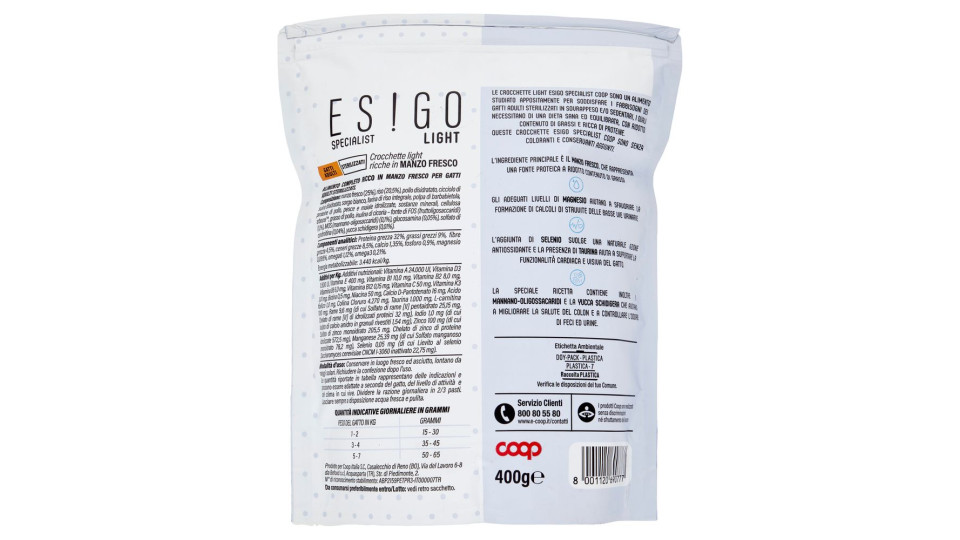 Specialist Light Gatti Adulti Sterilizzati Crocchette Ricche In Manzo Fresco 400 G