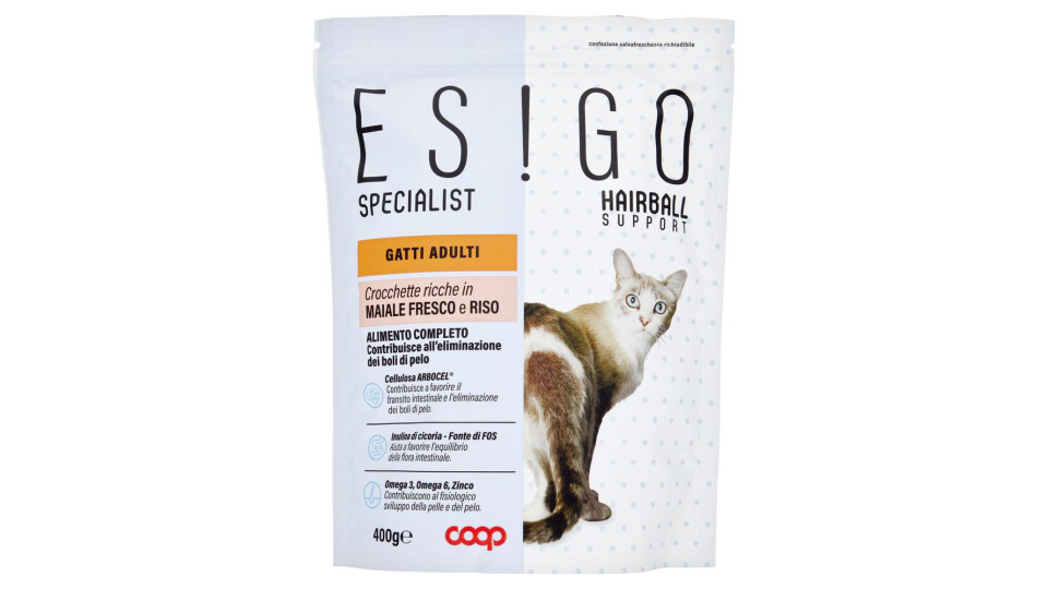Specialist Hairball Support Gatti Adulti Crocchette Ricche In Maiale Fresco E Riso 400 G