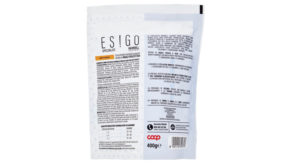 Specialist Hairball Support Gatti Adulti Crocchette Ricche In Maiale Fresco E Riso 400 G