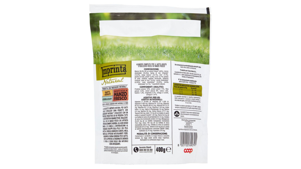 Natural Crocchette Ricche In Manzo Fresco Gatti Adulti Sterilizzati 400 G