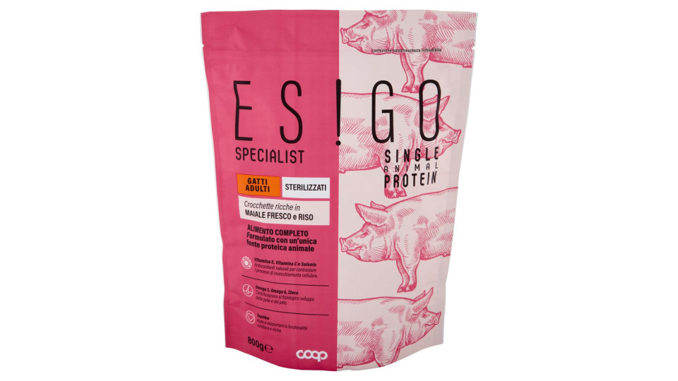 Specialist Single Animal Protein Gatti Adulti Sterilizzati Crocchette Maiale Fresco E Riso 800 G