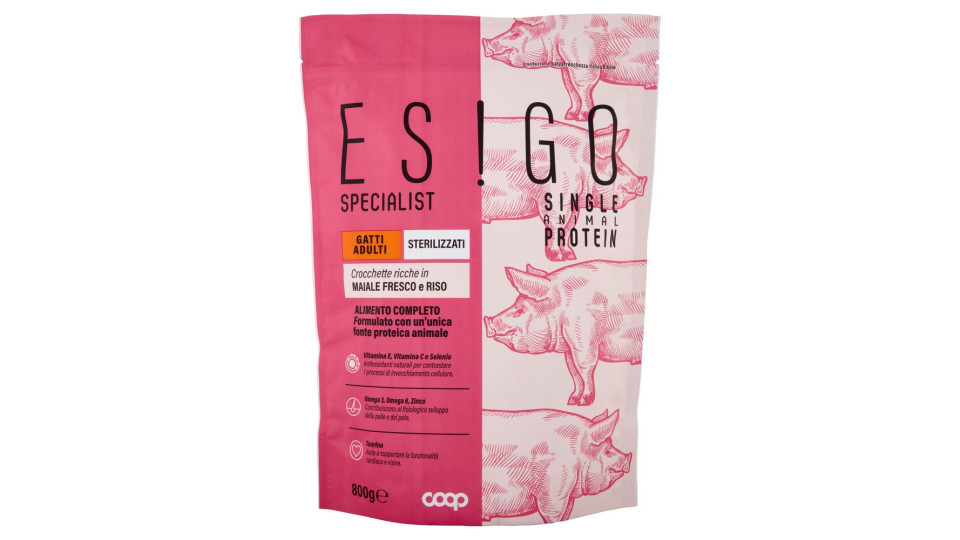 Specialist Single Animal Protein Gatti Adulti Sterilizzati Crocchette Maiale Fresco E Riso 800 G