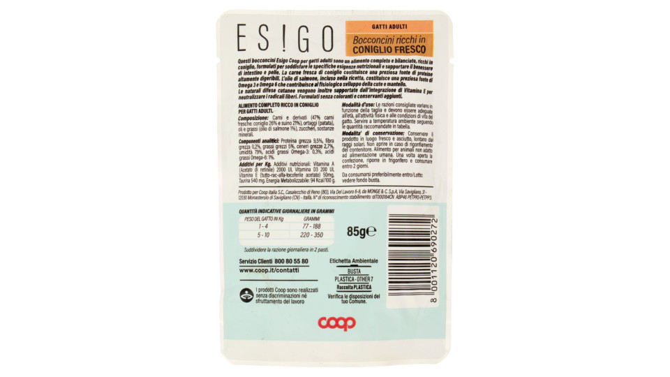Bocconcini Ricchi In Coniglio Fresco Gatti Adulti 85 G