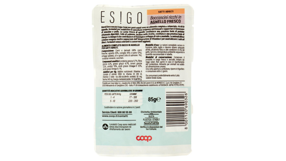 Bocconcini Ricchi In Agnello Fresco Gatti Adulti 85 G