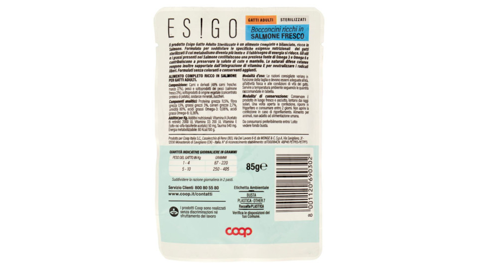 Bocconcini Ricchi In Salmone Fresco Gatti Adulti Sterilizzati 85 G