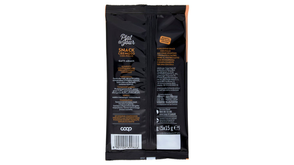 Snack Cremoso Con Pollo Gatti Adulti 5 X 15 G