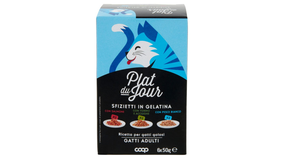 Sfizietti In Gelatina Con Salmone, Con Tonno E Acciughe, Con Pesce Bianco Gatti Adulti 6 X 50 G