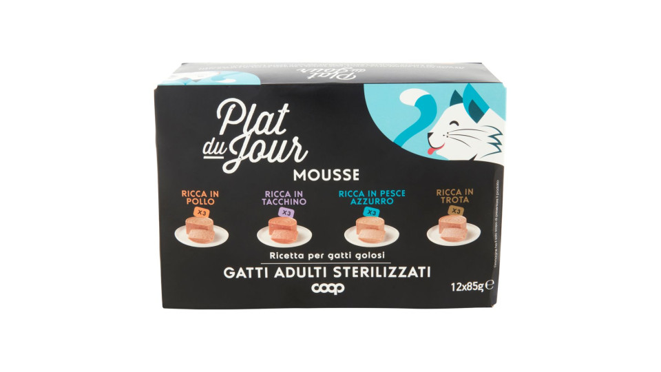 Mousse Gatti Adulti Sterilizzati X3 Ricca In Pollo, X3 Tacchino, X3 Pesce Azzurro, X3 Trota 12 X 85g