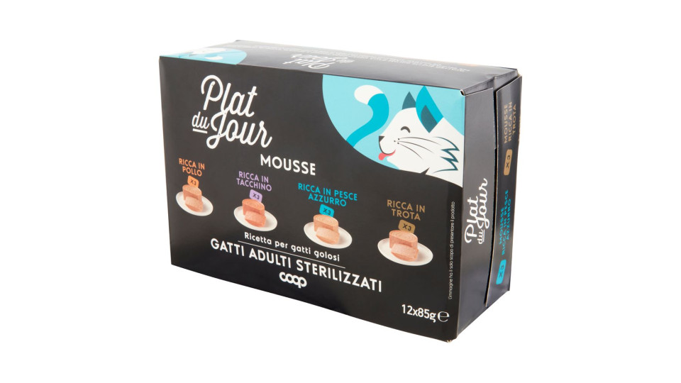 Mousse Gatti Adulti Sterilizzati X3 Ricca In Pollo, X3 Tacchino, X3 Pesce Azzurro, X3 Trota 12 X 85g