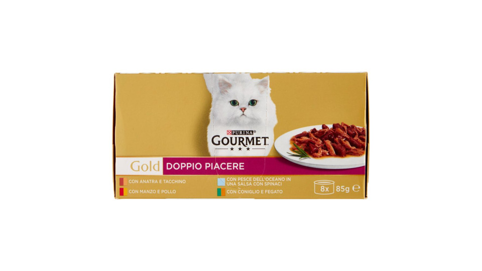 Purina Gourmet Gold Doppio Piacere Anatra & Tacch/manzo & Pollo/pesce Oceano/coniglio & Fegato 8x85g