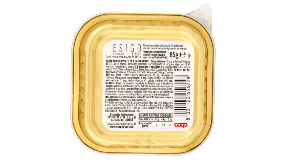 Patè Ricco In Manzo Specialist Single Animal Protein Gatti Adulti 85 G