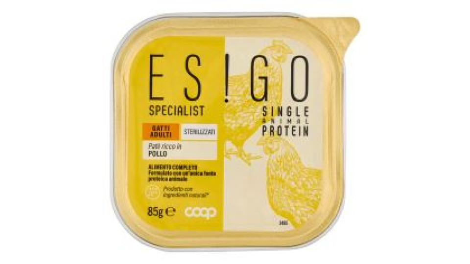 Patè Ricco In Pollo Specialist Single Animal Protein Gatti Adulti Sterilizzati 85 G