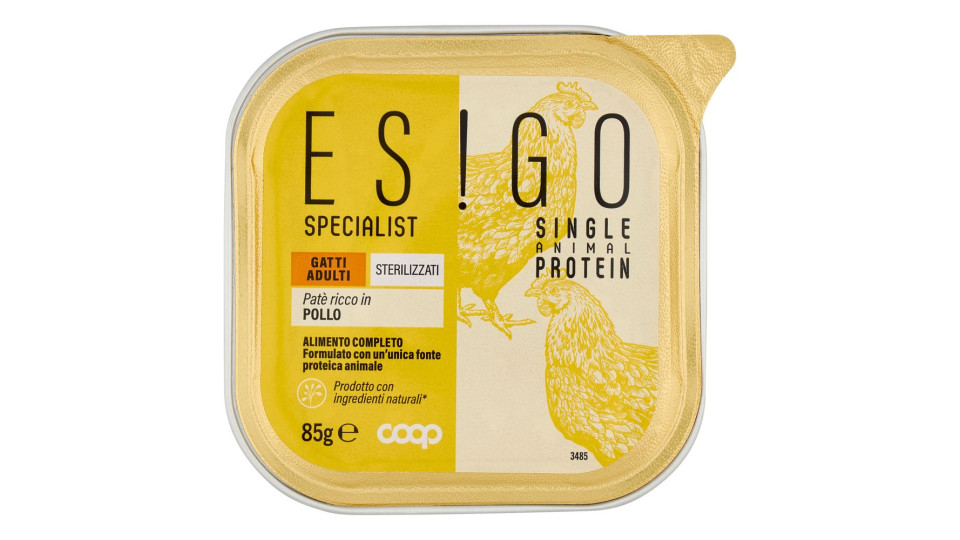 Patè Ricco In Pollo Specialist Single Animal Protein Gatti Adulti Sterilizzati 85 G