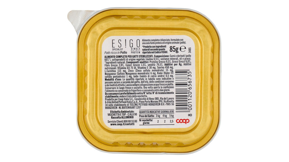 Patè Ricco In Pollo Specialist Single Animal Protein Gatti Adulti Sterilizzati 85 G