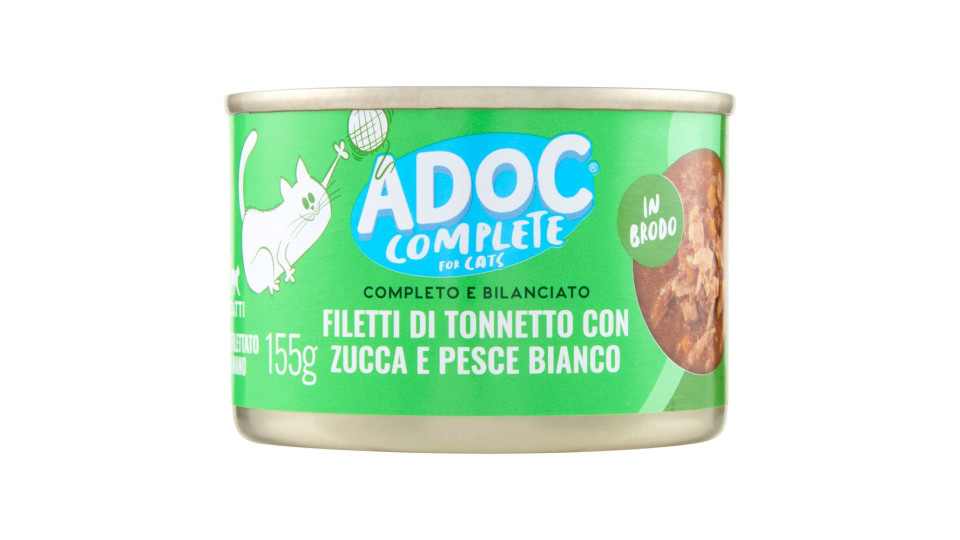 Adoc Complete For Cats Filetti Di Tonnetto Con Zucca E Pesce Bianco In Brodo 155 G