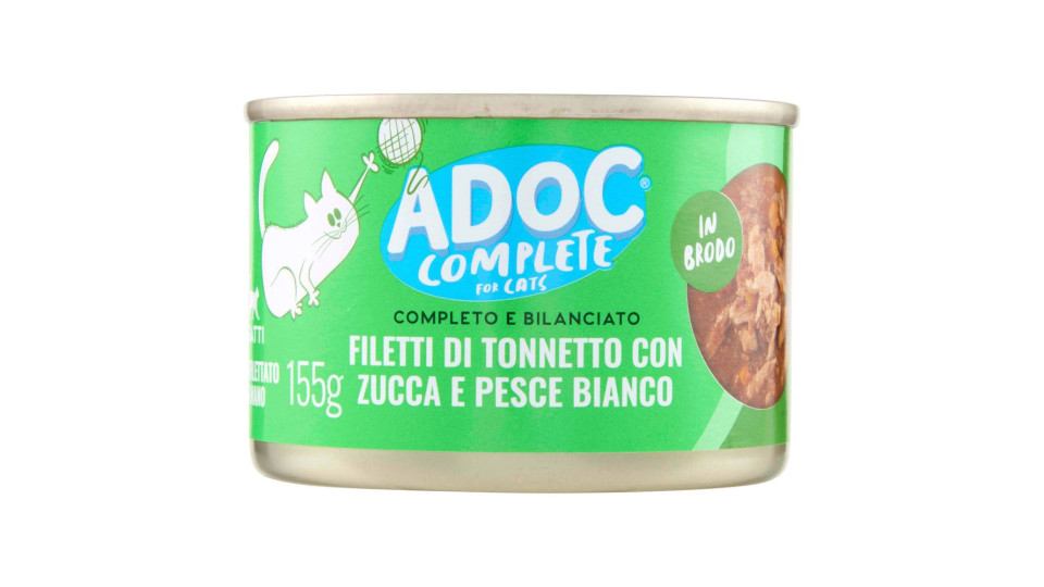 Adoc Complete For Cats Filetti Di Tonnetto Con Zucca E Pesce Bianco In Brodo 155 G