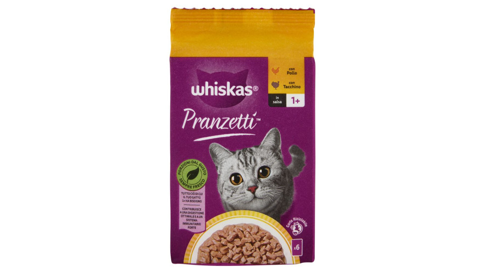 Whiskas Pranzetti Cibo Umido Gatto Con Pollo E Tacchino In Salsa 6x50g