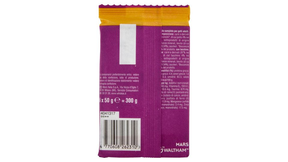Whiskas Pranzetti Cibo Umido Gatto Con Pollo E Tacchino In Salsa 6x50g