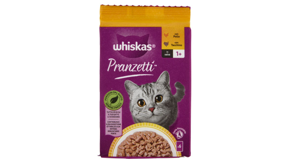 Whiskas Pranzetti Cibo Umido Gatto Con Pollo E Tacchino In Salsa 6x50g