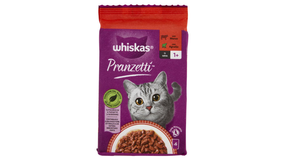 Whiskas Pranzetti Cibo Umido Gatto Con Manzo E Agnello In Salsa 6x50g