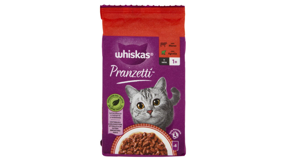 Whiskas Pranzetti Cibo Umido Gatto Con Manzo E Agnello In Salsa 6x50g