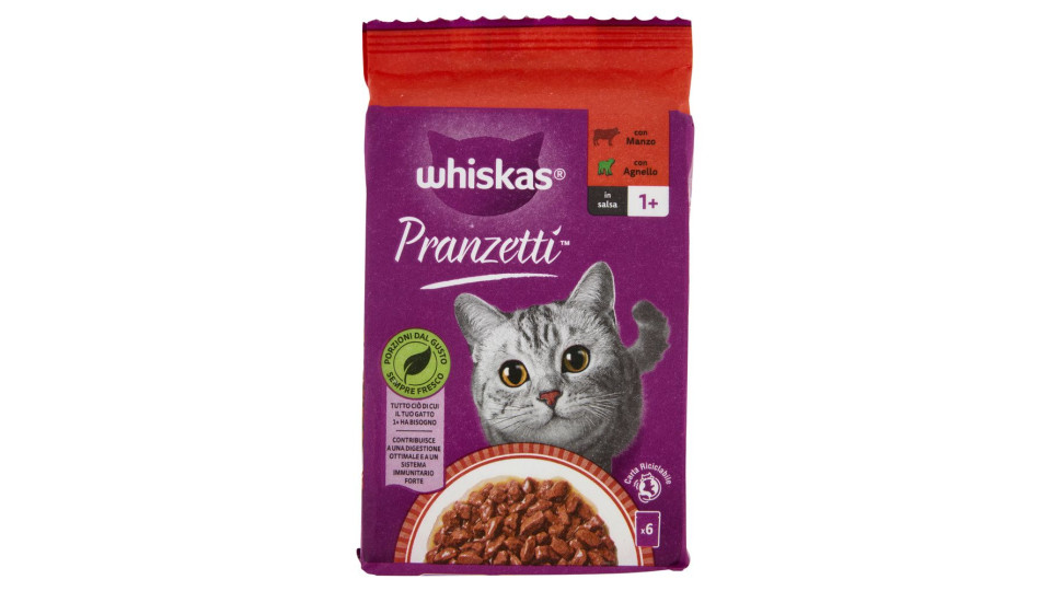 Whiskas Pranzetti Cibo Umido Gatto Con Manzo E Agnello In Salsa 6x50g