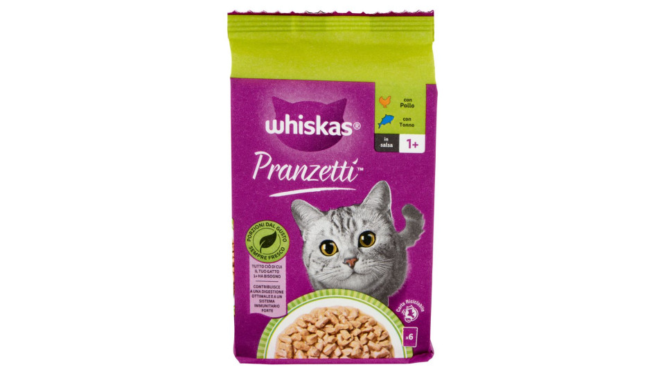 Whiskas Pranzetti Cibo Umido Gatto Con Pollo E Tonno In Salsa 6x50g