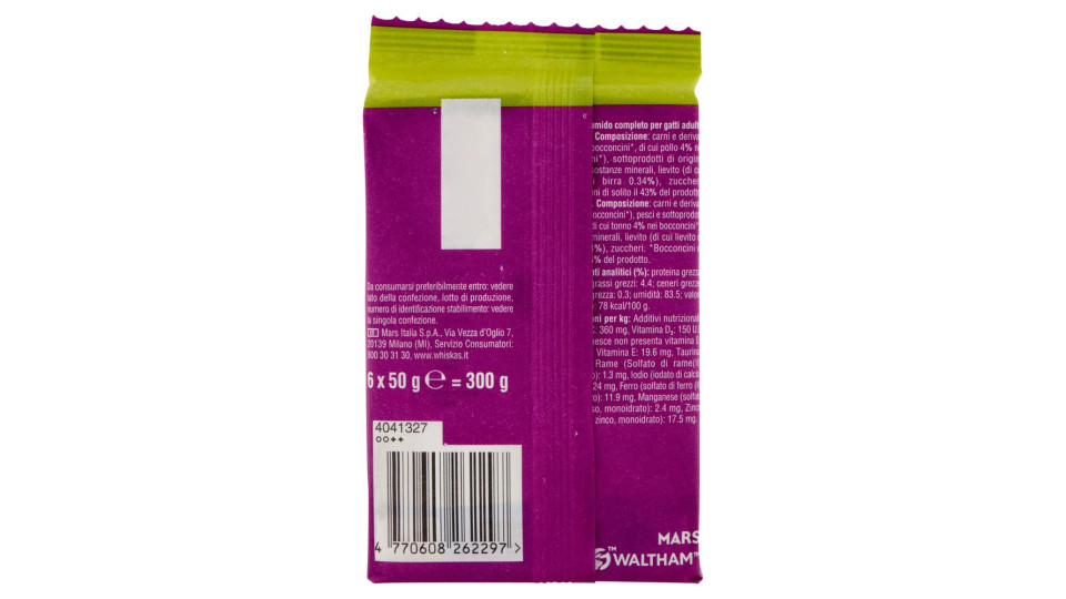 Whiskas Pranzetti Cibo Umido Gatto Con Pollo E Tonno In Salsa 6x50g