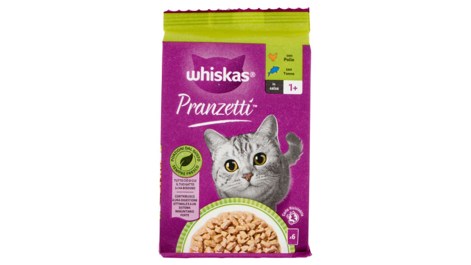 Whiskas Pranzetti Cibo Umido Gatto Con Pollo E Tonno In Salsa 6x50g