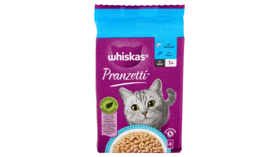Whiskas Pranzetti Cibo Umido Gatto Con Salmone E Tonno In Salsa 6x50g
