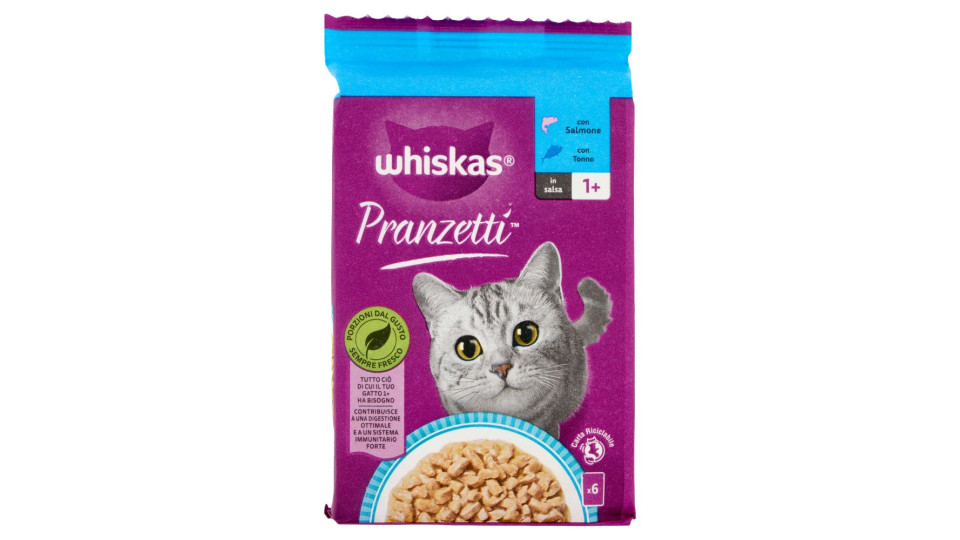 Whiskas Pranzetti Cibo Umido Gatto Con Salmone E Tonno In Salsa 6x50g