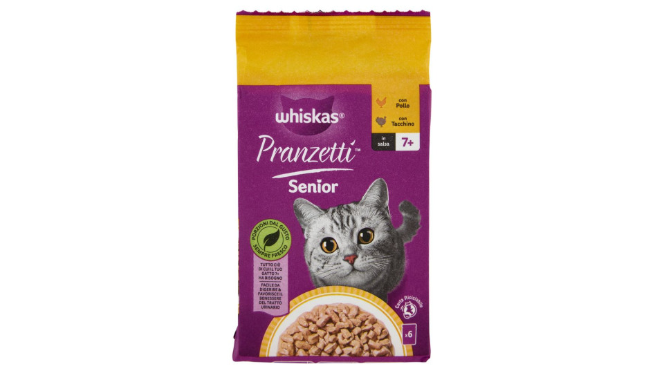 Whiskas Pranzetti Senior Cibo Umido Gatto Con Pollo E Tacchino In Salsa 6x50g