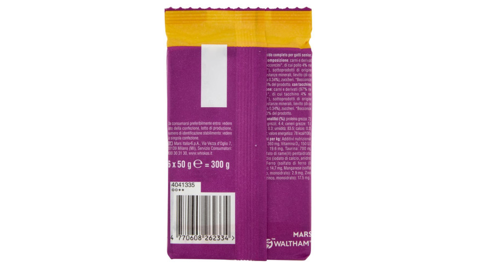 Whiskas Pranzetti Senior Cibo Umido Gatto Con Pollo E Tacchino In Salsa 6x50g