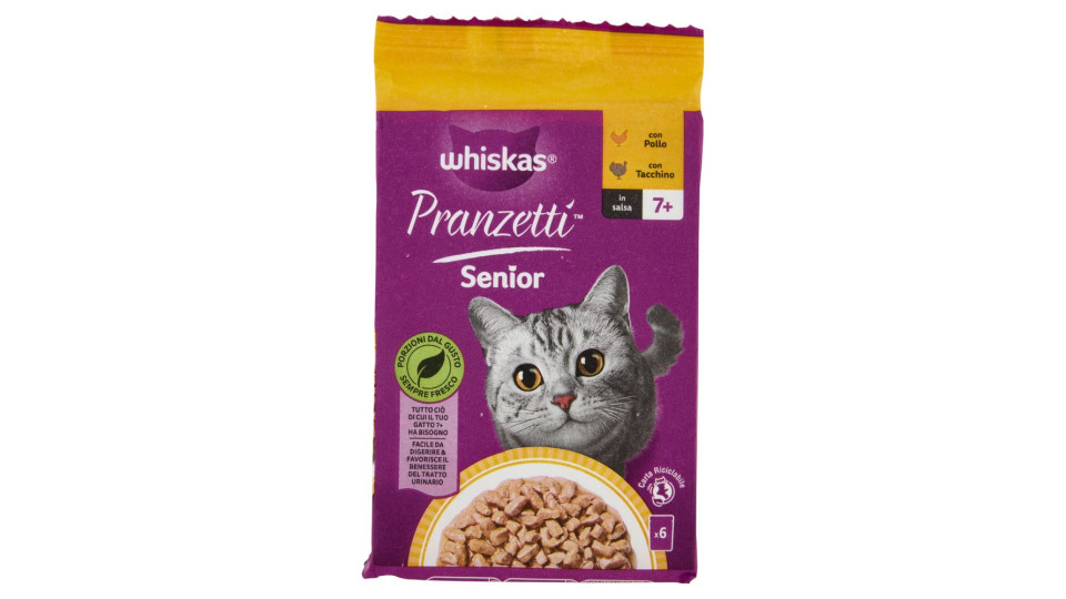 Whiskas Pranzetti Senior Cibo Umido Gatto Con Pollo E Tacchino In Salsa 6x50g