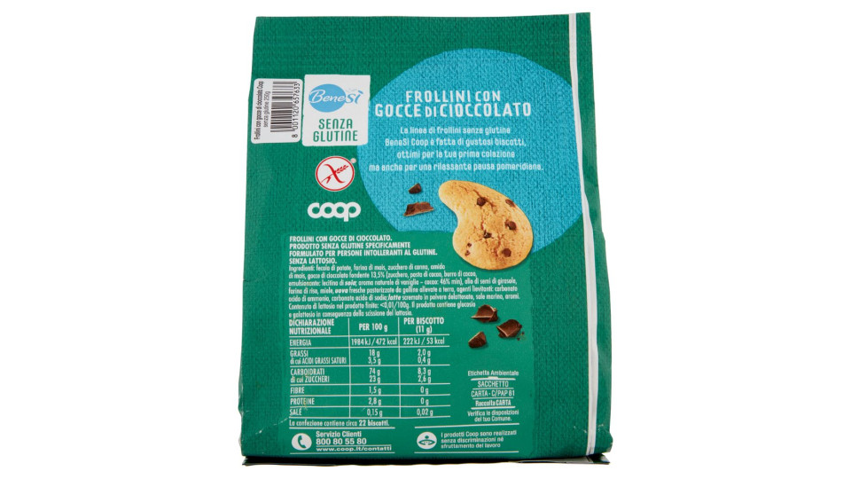 Frollini Con Gocce Di Cioccolato Senza Glutine 250 G